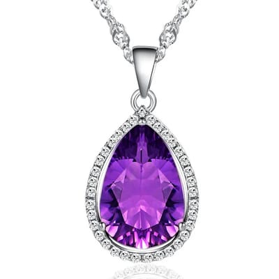 N3 Collecties Vrouwen Ketting 925 Zilveren Sieraden Met Amethist Zirkoon Edelsteen Water Drop Shape Hanger