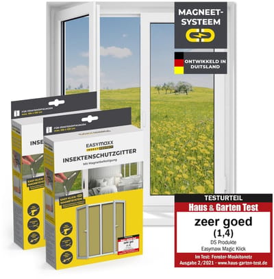 Vliegenhor voor ramen met Magic Click | Muggengaas kan op maat geknipt worden voor alle ramen tot 150 x 130 cm | Eenvoudige installatie met 12 magneten - niet boren of schroeven [2 Stuk]