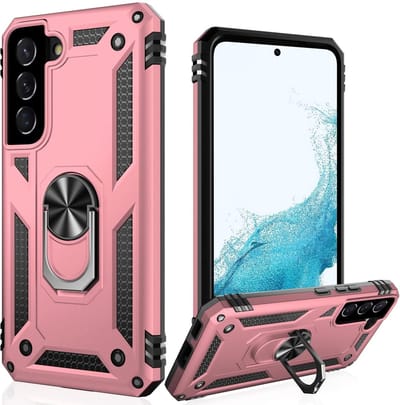 Casemania Hoesje Geschikt voor Samsung Galaxy S22 Plus Roségoud - Anti-Shock Hybrid Armor Back Cover - Hoes met Kickstand Ring