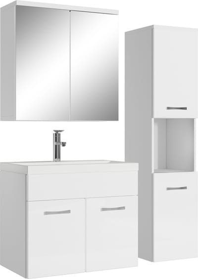 Badplaats Badkamermeubel Set Montreal 60 cm – Wit Hoogglans – Badmeubel met Spiegelkast en Zijkast