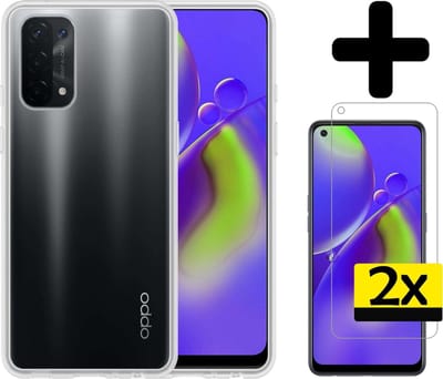 Hoesje - Met 2x Screenprotector - Geschikt voor OPPO A74 5G - Sterk & Shockproof - Back Cover - Siliconen Case - Telefoon Hoes - Telefoonhoesjes - Transparant
