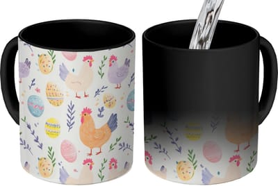 Magische Mok - Foto op Warmte Mokken - Koffiemok - Patroon - Kip - Paaseieren - Magic Mok - Beker - 350 ML - Theemok