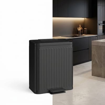 Prullenbak 2 vakken - Afvalscheiding - 2 x 20 L inhoud - Duo pedaalemmer Zwart - Afvalemmer 20 Liter - Recycle Afvalbak - Afvalscheidingsprullenbak - Hygiënisch Afval Scheiden - Keuken Vuilbak - Kantoor Prullenbakk