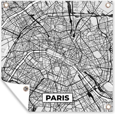 Tuin poster Frankrijk - Plattegrond - Kaart - Parijs - Stadskaart - 200x200 cm - Tuindoek