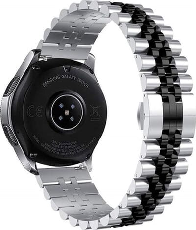 By Qubix - Stalen band 20mm - Zilver / zwart - Geschikt voor Samsung Galaxy Watch 7 (40 & 44mm) - Galaxy Watch FE - Galaxy Watch 6 - Galaxy Watch 6 Pro - Galaxy Watch 5 - 5 Pro - Galaxy Watch 4 - 4 Classic - Active 2 - Watch 3 (41mm)