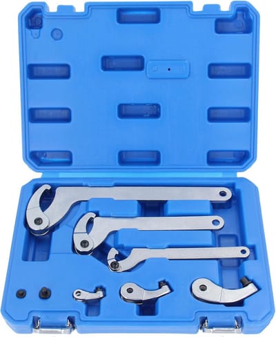 Haaksleutelset 8-delig - Moersleutel set - Moeren vastzetten - Verwisselbare haken - 35-120 mm - Mat