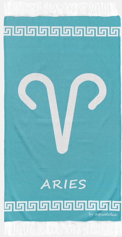 uit Turkije By Aquatolia Hamamdoek Aries Zodiac - 100% Zacht Katoen - Strandlaken - Handdoek - Turkoois - 100cm x 180cm - Originele hamamdoek uit Turkije