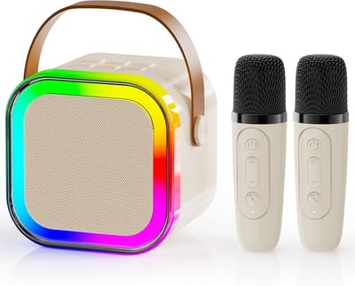 Karaokemachine voor kinderen met Bluetooth-luidspreker, 2 draadloze microfoons, draagbare set voor kinderen en volwassenen, verjaardagscadeau voor meisjes van 4-12, familiefeest, roze