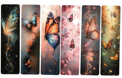 Set van 6 Artistieke Vlinder Boekleggers - Premium Kwaliteit Papier - 15x4 cm - Perfect Cadeau voor Boekenliefhebbers