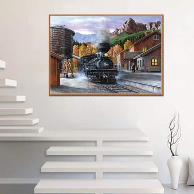 Diamantborduurwerk Stoppende Trein Geborduurd Kruissteek Huisdecoratie 20X30CM gray