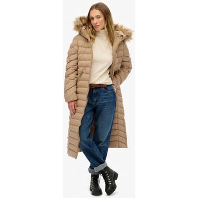 Superdry Fuji Lange Jas Met Bontkap Beige Grootte: 34