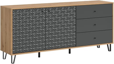 Sideboard Artisan Oak en Antraciet - Moderne Opbergkast met Lades en Open Vakken - 170x76x40cm