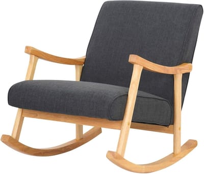 Schommelstoel Stof - Relaxfauteuil Zitting - Ontspannen Zitten - Stevig Houten Frame - 92 cm Diep - Donkergrijs