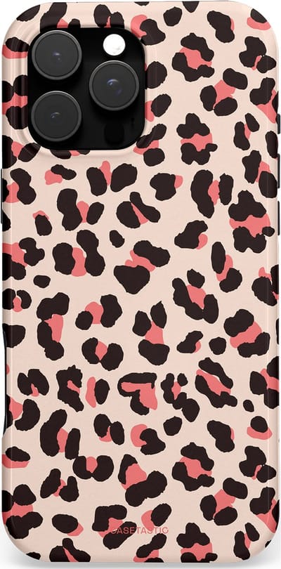 Casetastic hoesje geschikt voor Apple iPhone 16 Pro Max - MagSafe - Dubbellaagse bescherming - Tropische Panter - Fashion Case - Zand Zwart Koraal