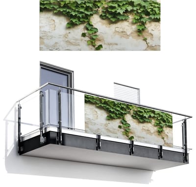 Balkonscherm 300x120 cm - Balkonposter Klimop - Muur - Groen - Balkon scherm decoratie - Balkonschermen - Balkondoek zonnescherm