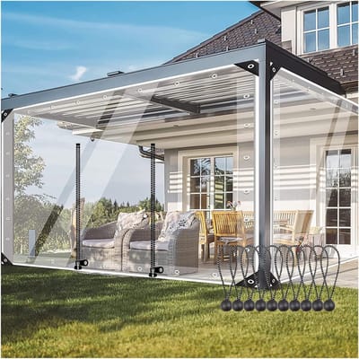 Waterdicht Zeil Gordijn - Doorzichtig Zijpaneel - Terras Beschermen - Dubbele Ritssluiting - 250x250cm - Transparant