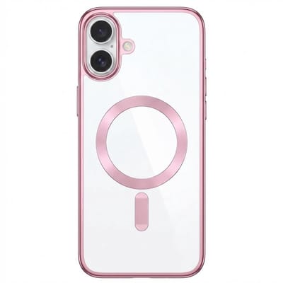 Hoesje Geschikt voor iPhone 16 en Geschikt voor Magsafe - Telefoonhoesje Roze en Transparant