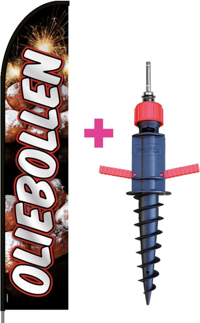 Beachflag - Oliebollen #2 - Vlag + Grondboor + Rotator + Hengelsysteem + Draagtas - Actievlag.nl