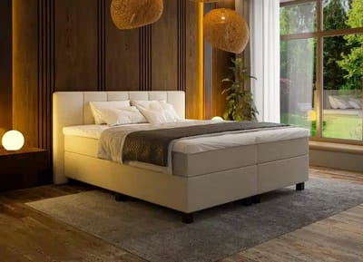 Mörgenn Boxspring Madrid - Pocketvering - 6-Baans Hoofdbord - Lichtgrijs - 160x210 cm - Inclusief Dekbed en Kussens