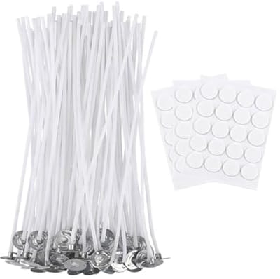50 Stuks Kaarslonten 10 cm met 60 Kaarslokstickers - Natuurlijke Katoen, Voor Kaarsen Maken en DIY Projecten