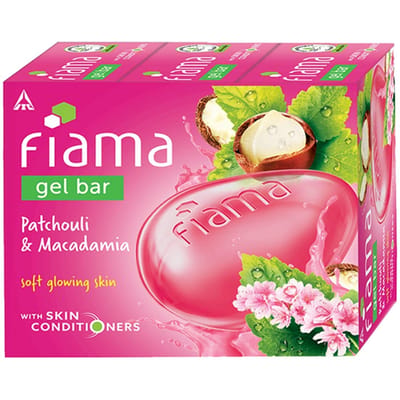 Fiama Gel Zeep Patchouli en Macadamia Zeep 125GX3 Voor Zachte Stralende Huid Met Huidvriendelijke PH Voor Vrouwen En Mannen pink