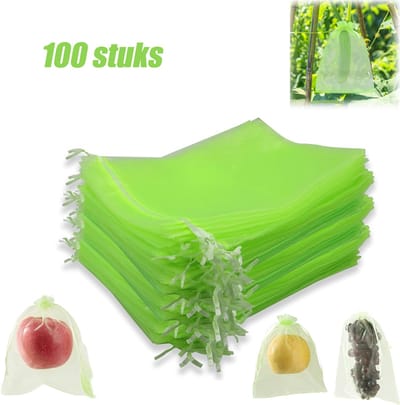 Organza Zakjes 100 stuks - Organza Zakjes Groen - Fruitbeschermingszakke Organza 15x20cm - met trekkoord - Geschikt Voor planten fruitbloemen groenten Snoep Sieraden en Cadeau