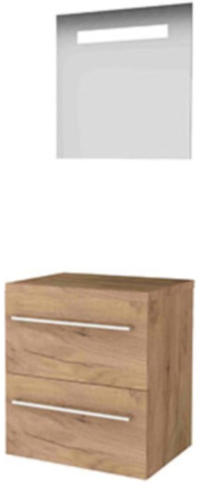 Basic-Line Economic 46 Badkamermeubelset - 60 x 46 cm - Met Grepen - 2 Lades - Wastafelblad - Spiegel met LED Verlichting - Whisky Oak
