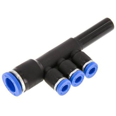 4mm x 8mm x 8mm 3-way Manifold Messing/PA 66 Insteekfitting Plug NBR