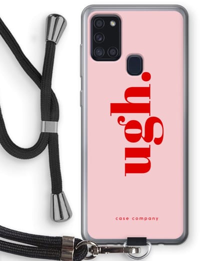 Case Company® - Hoesje met koord geschikt voor Samsung Galaxy A21s hoesje met Koord - Ugh - Telefoonhoesje met Zwart Koord - Bescherming aan alle Kanten en Over de Schermrand