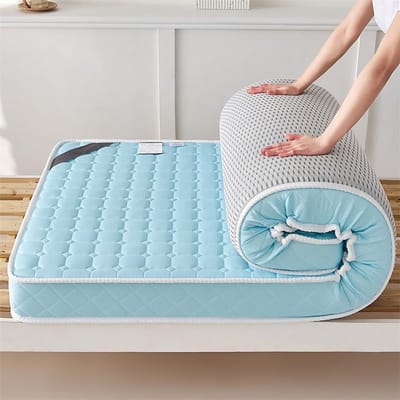 Dikke Futonmatras - Opvouwbaar Vloerbed - Gasten Kamperen - Draagbaar Oprolbaar - 100 x 200 cm - Blauw