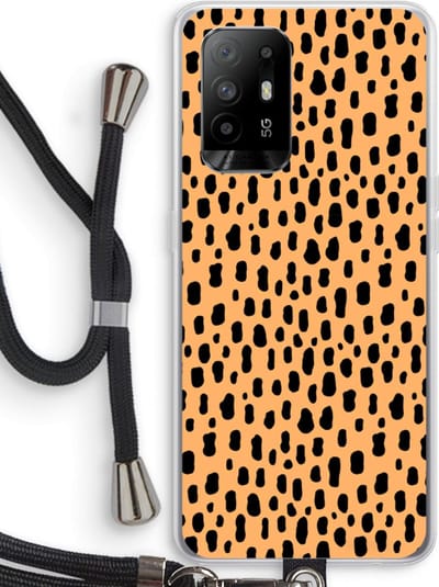 Case Company® - Hoesje met koord geschikt voor Oppo A94 5G hoesje met Koord - Panter - Telefoonhoesje met Zwart Koord - Bescherming aan alle Kanten en Over de Schermrand