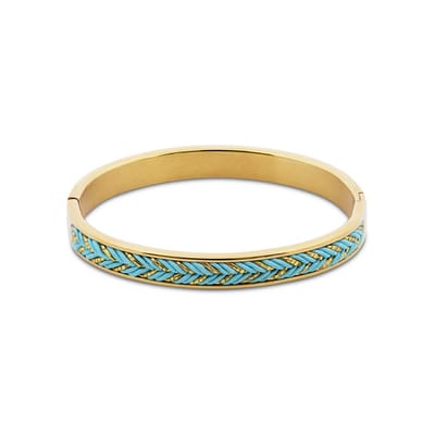 CO88 Collection 8CB-91450 Bangle Dames – Goudkleurige Armband met Turquoise Gevlochten Detail – Moderne Statement Bangle