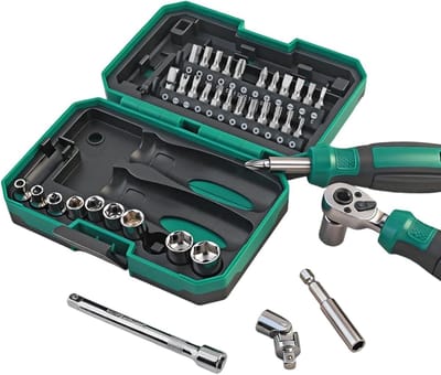 Ratelsleutelset - Dopsleutelset Gereedschap - Auto Reparatie - Flexibele Hoekconversie - 40 Delig - Grijs