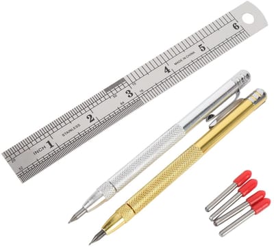 Dailygoods- Tipschrijver met Magnetisch Ontwerp - Graveerpen - Etspen - 4 Vervangende Markeertips - Antislip Handvat - 6 Inch Liniaal