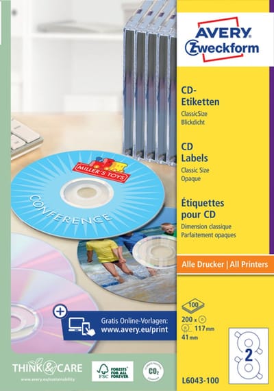 Avery L6043-100 Transparant CD printeretiket