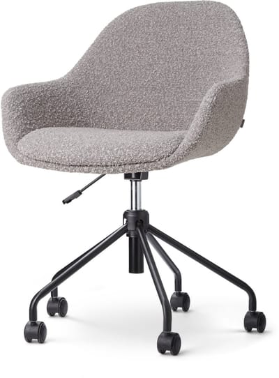 Nolon Nout-Mae Bureaustoel Bouclé Taupe - Stof - Verstelbaar - Wieltjes - Zwart Onderstel - Design - Comfortabel