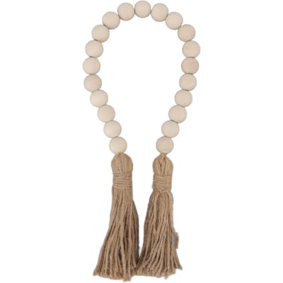 Guirlande de Perles en Bois Naturel Faite à la Main Décoration Murale à Perles avec Pompons pour Cadeaux Ornements