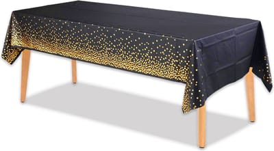 LUQ - Luxe Tafelkleed Zwart Goud Stippen Verjaardag Versiering Tafelloper Plastic Tafelzeil Feest Tafellaken Xl Formaat
