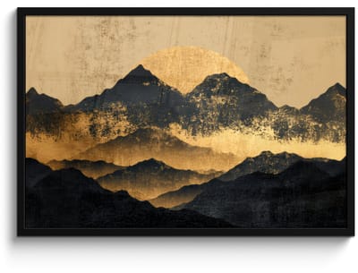 Poster in lijst - Fotolijst 90x60 cm - Posters - Gouden Bergen bij Maanlicht - Posterlijst zwart - Decoratie - Wanddecoratie woonkamer - Muurdecoratie slaapkamer