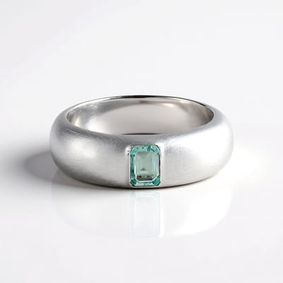 Cavill - 925 Sterling Zilver Ring - Platina Verguld - Paraiba Smaragd 0,344 ct - Achthoekig Mintgroen - Elegant Minimalistisch