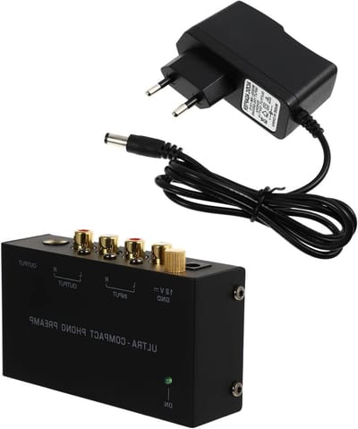 Phono Preamplifier - Platenspeler Versterker - Geluid Verbeteren - Ultra Compact - 10.3 cm - Zwart