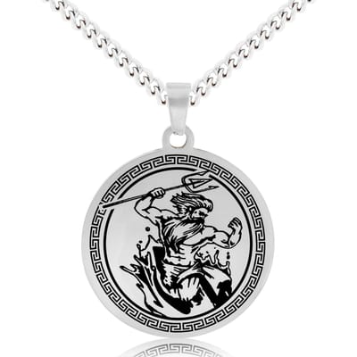 Griekse God Poseidon Ketting - Zilverkleurige Mythologie Talisman - Roestvrij Staal - Pax Amare