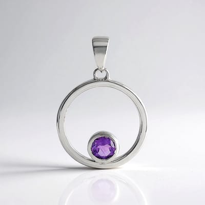 Cavill - Zilveren hanger met Marokkaanse Amethist 0,468 ct - 925 Sterling Zilver platina verguld - Rond slijpsel paars 28x19 mm elegant dames sieraad