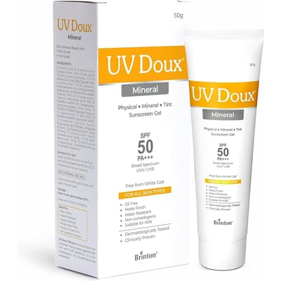 Brinton UV Doux SPF 50 PA+++ Minerale zonnebrandgel | Geen witte waas | Getint en waterbestendig | UVA/UVB-bescherming | Mannen, vrouwen en kinderen - 50 g white