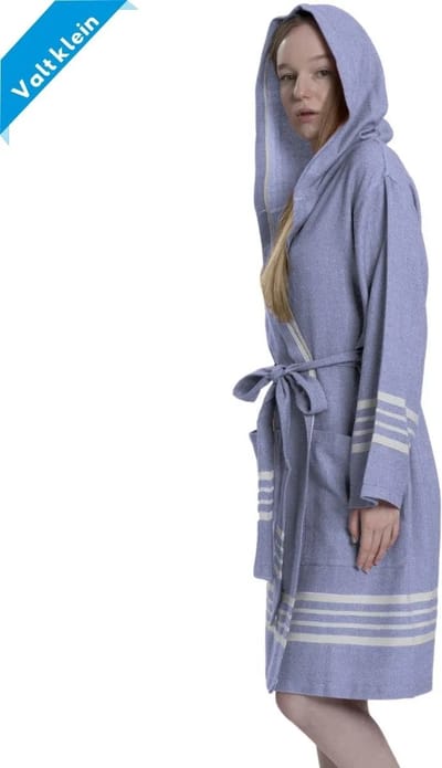 Lalay - Hamam Badjas Sun - lila - S met franjes - dames badjas - sauna badjas - korte badjas - badjas met capuchon - dunne badjas