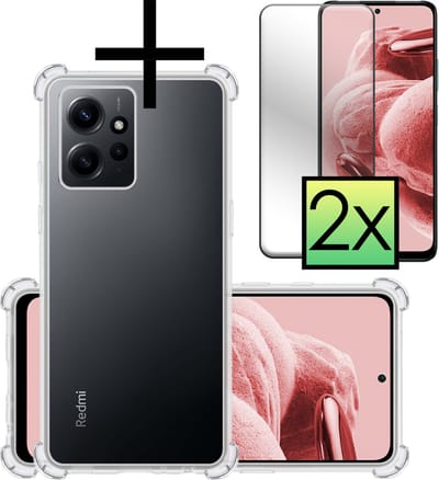 Hoesje - Met Screenprotector - 2 Stuks - Geschikt voor Xiaomi Redmi Note 12 4G - Sterk & Shockproof - Siliconen Case - Back Cover - Telefoon Hoes - Shock Proof - Transparant