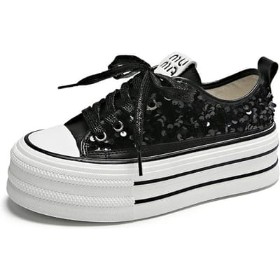 Dames Canvas Schoenen Lente en Herfst Nieuwe Pailletten Dikke Zool Hoogte Verhogend Gevulkaniseerd Casual Hardloop Dames Schoenen 40