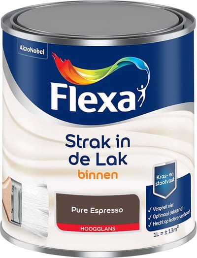 Flexa - Strak In De Lak Binnenlak Hoogglans - Pure Espresso - Mengverf - 1 L