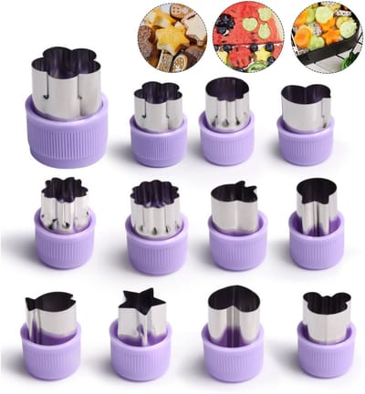 10 stuks - Groentesnijder Vormset - RVS snijder met PP-handbescherming - Bento-decoratiemes voor fruit en groenten - keukengereedschap - voor het snijden van vormen - Paars