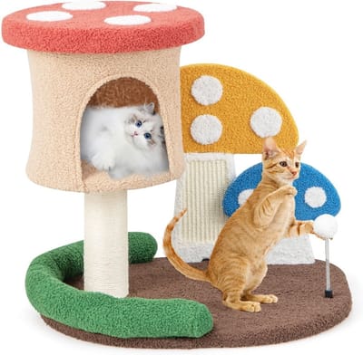 Trendmix Krabpaal Kat – Paddenstoellook – 60 x 49 x 59 cm – Kattenmand, Sisal Krabplank & Speelbal
